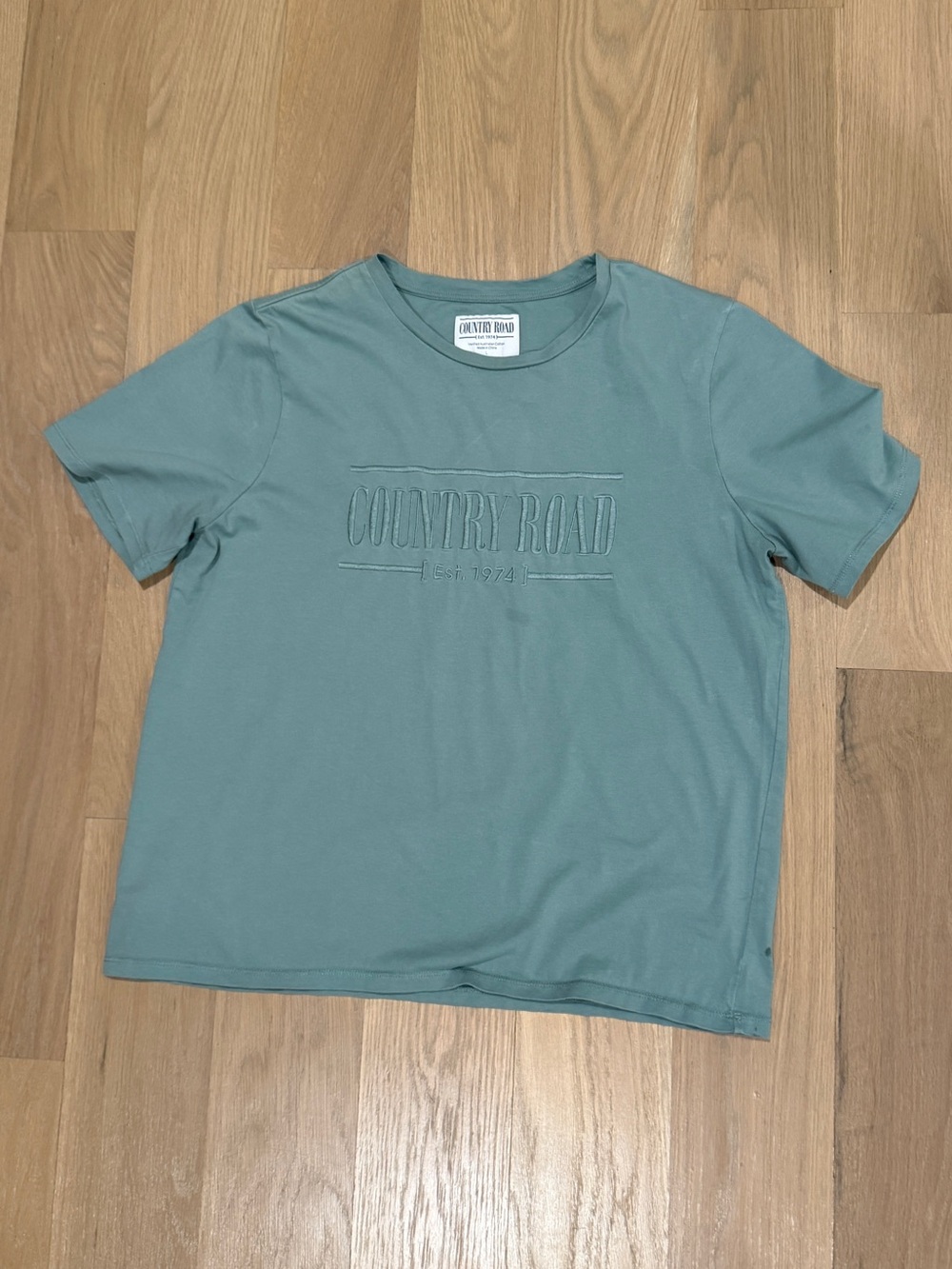 Country Road Sage Green Embossed Logo Short Sleeve Tee